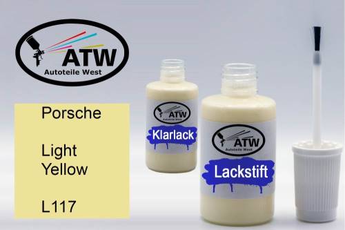 Porsche, Light Yellow, L117: 20ml Lackstift + 20ml Klarlack - Set, von ATW Autoteile West.